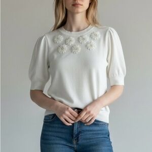 Elegant White Floral Embellished Top